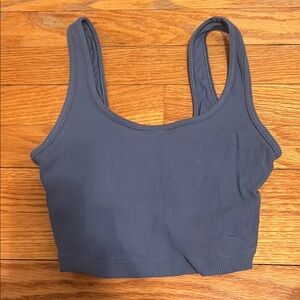 Blue Ribbed Crop Top